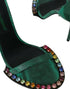 Dolce & Gabbana Green Snakeskin Leather Crystal Embellished Ankle Strap High Heel Sandals Women