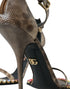 Dolce & Gabbana Crystal Sandals Brown Snakeskin Leather Ankle Strap Heels Women