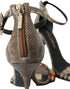 Dolce & Gabbana Crystal Sandals Brown Snakeskin Leather Ankle Strap Heels Women