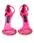 Dolce & Gabbana Sandals Heels Pink Leather Crystal Embellished for Women
