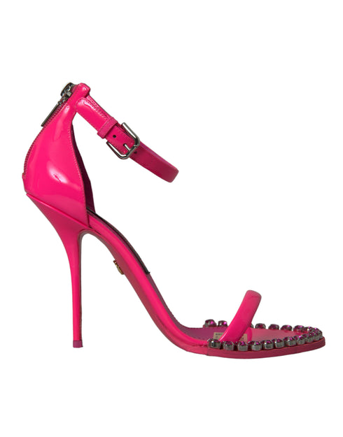 Dolce & Gabbana Sandals Heels Pink Leather Crystal Embellished for Women