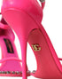 Dolce & Gabbana Sandals Heels Pink Leather Crystal Embellished for Women