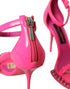 Dolce & Gabbana Sandals Heels Pink Leather Crystal Embellished for Women