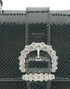 Jimmy Choo CHERI Top Handle Bag in Black Lizard Leather with Crystal Buckle for Women's