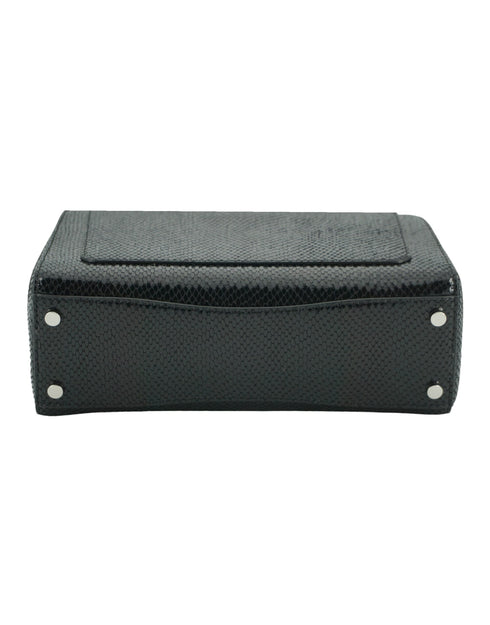 Jimmy Choo CHERI Top Handle Bag in Black Lizard Leather with Crystal Buckle for Women's