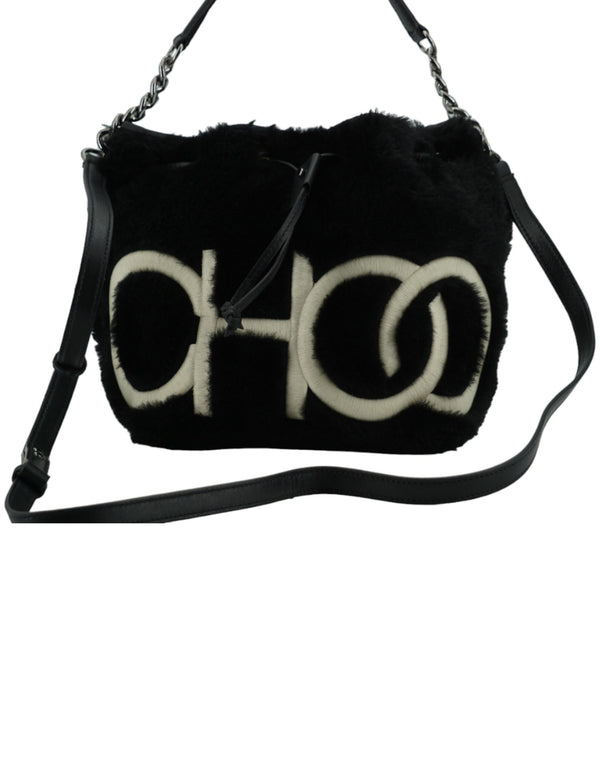 Jimmy Choo Black Shearling Leather Top Handle & Shoulder Bag for Women