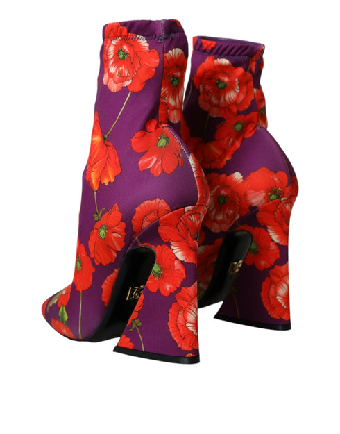 Dolce & Gabbana Purple Floral Jersey Stretch Ankle Boots – Women’s High Heels