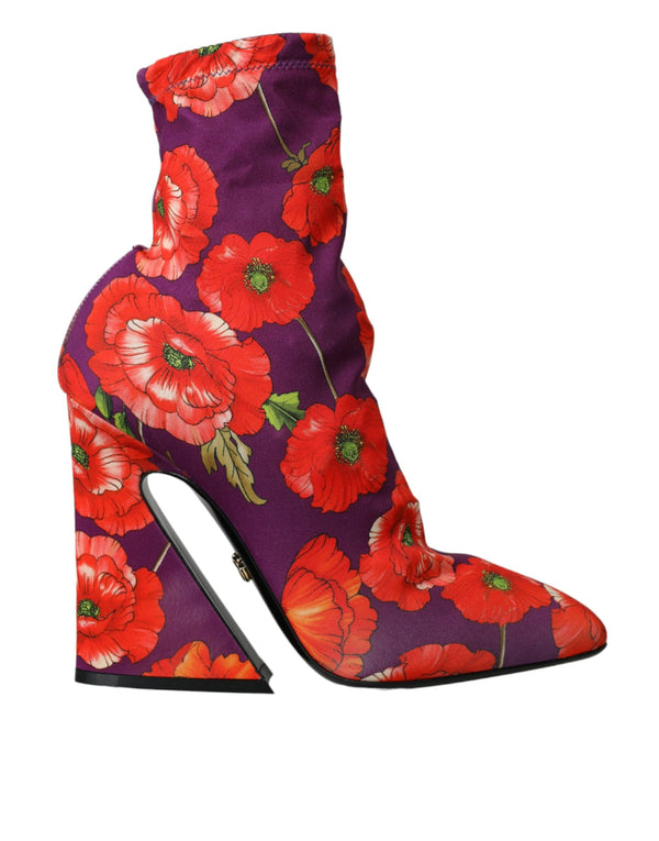 Dolce & Gabbana Purple Floral Jersey Stretch Ankle Boots – Women’s High Heels
