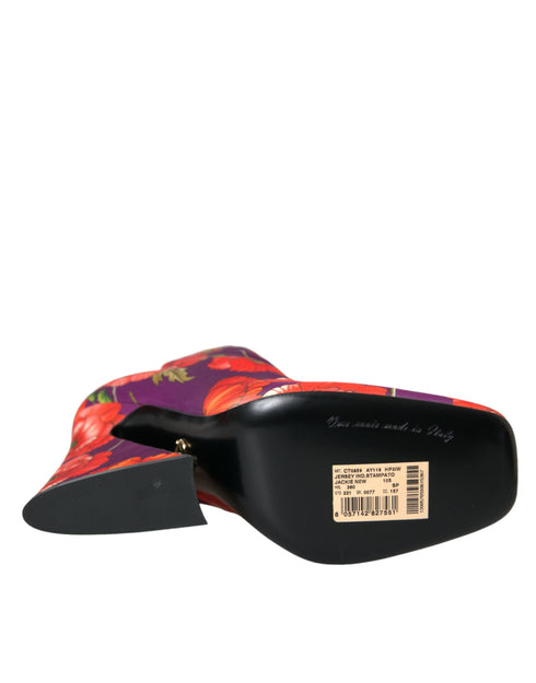 Dolce & Gabbana Purple Floral Jersey Stretch Ankle Boots – Women’s High Heels