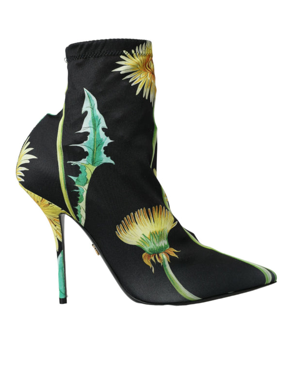 Dolce & Gabbana Black Floral Jersey Stretch Ankle Boots – Women’s Stiletto Heels