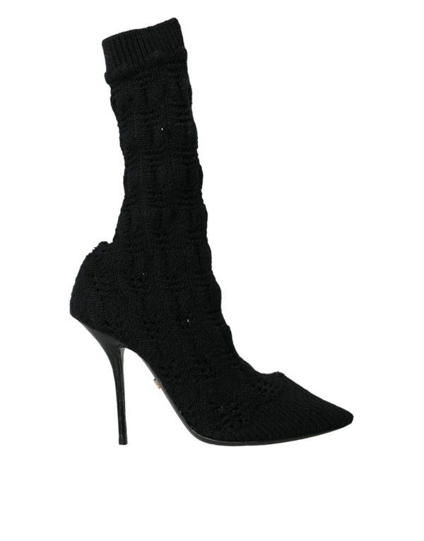 Dolce & Gabbana Black Virgin Wool Stiletto Heels Mid-Calf Boots – Women’s Shoes