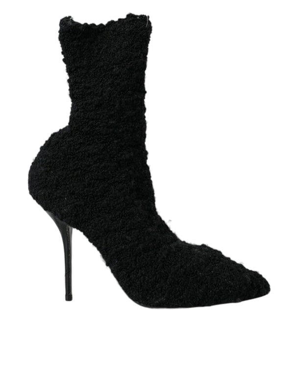 Dolce & Gabbana Women's Black Stiletto Mid-Calf Boots – Fabric & Leather Designer Heels