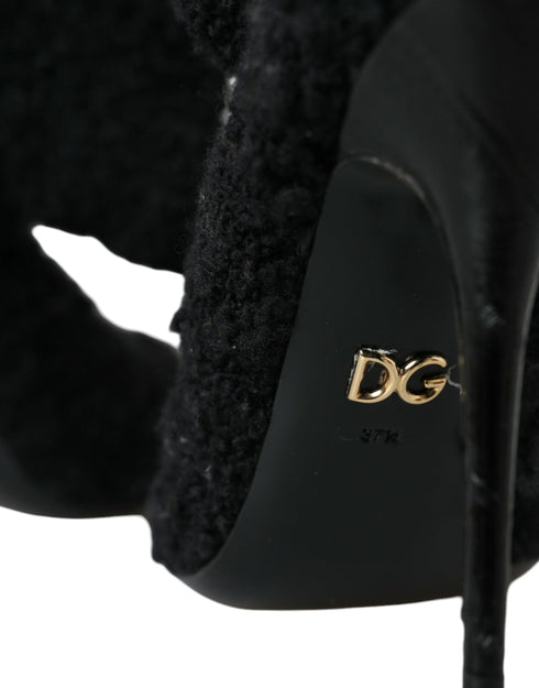 Dolce & Gabbana Women's Black Stiletto Mid-Calf Boots – Fabric & Leather Designer Heels