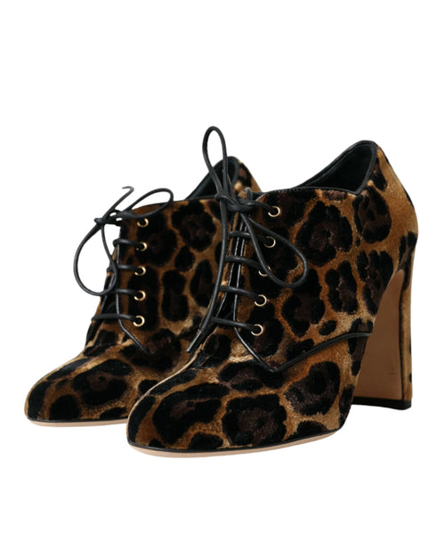 Dolce & Gabbana Brown Leopard Print Hair Lace-Up Ankle Booties – Women’s