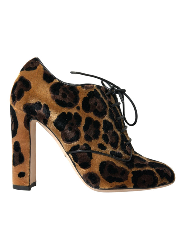 Dolce & Gabbana Brown Leopard Print Hair Lace-Up Ankle Booties – Women’s