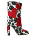 Dolce & Gabbana White Floral Hearts Leather High Heel Boots – Women’s Shoes