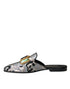 Dolce & Gabbana Gray Jacquard Crystal Mule Flat Sandals Leather - Women’s