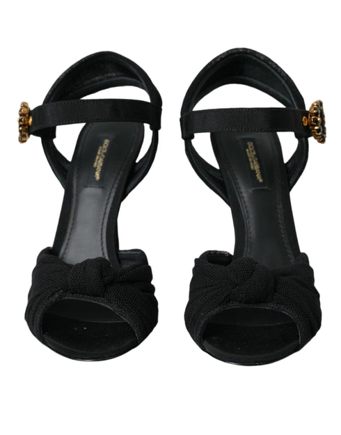 Dolce & Gabbana Heels Sandals Black Suede Embellished Ankle Strap Shoes for Women