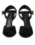 Dolce & Gabbana Heels Sandals Black Suede Embellished Ankle Strap Shoes for Women