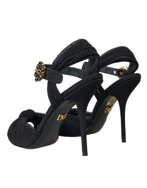 Dolce & Gabbana Heels Sandals Black Suede Embellished Ankle Strap Shoes for Women