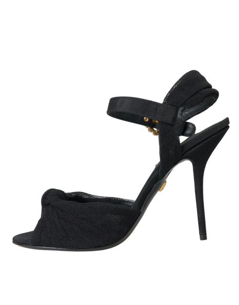 Dolce & Gabbana Heels Sandals Black Suede Embellished Ankle Strap Shoes for Women