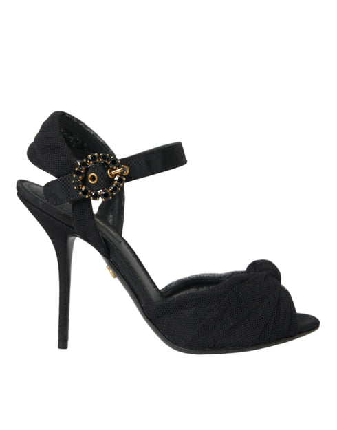 Dolce & Gabbana Heels Sandals Black Suede Embellished Ankle Strap Shoes for Women