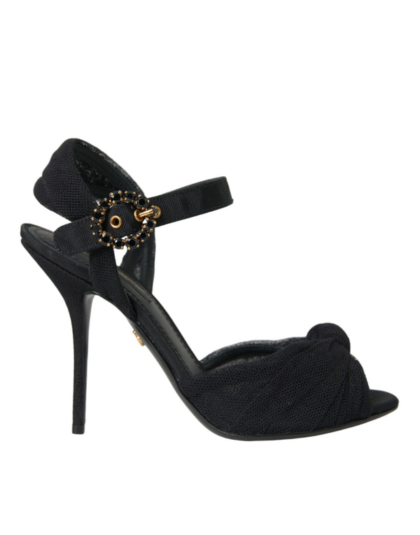 Dolce & Gabbana Heels Sandals Black Suede Embellished Ankle Strap Shoes for Women
