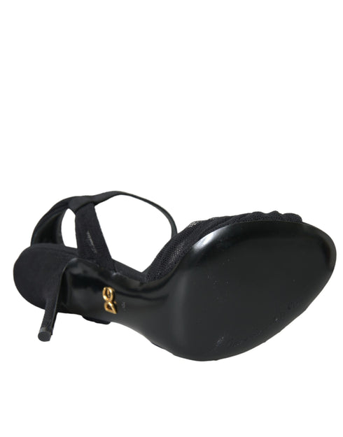 Dolce & Gabbana Heels Sandals Black Suede Embellished Ankle Strap Shoes for Women