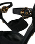 Dolce & Gabbana Heels Sandals Black Suede Embellished Ankle Strap Shoes for Women