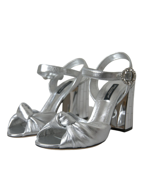 Dolce & Gabbana Silver Lambskin Leather Heels Sandals - Women’s Shoes