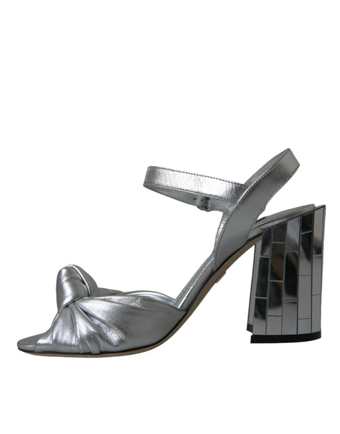 Dolce & Gabbana Silver Lambskin Leather Heels Sandals - Women’s Shoes