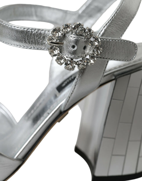 Dolce & Gabbana Silver Lambskin Leather Heels Sandals - Women’s Shoes