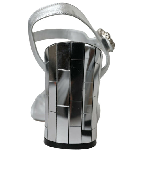 Dolce & Gabbana Silver Lambskin Leather Heels Sandals - Women’s Shoes