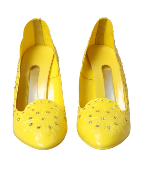 Dolce & Gabbana Yellow Crystal Cinderella PVC Heels – Women's Pumps