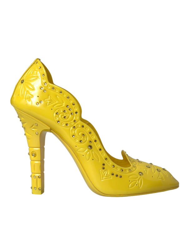 Dolce & Gabbana Yellow Crystal Cinderella PVC Heels – Women's Pumps