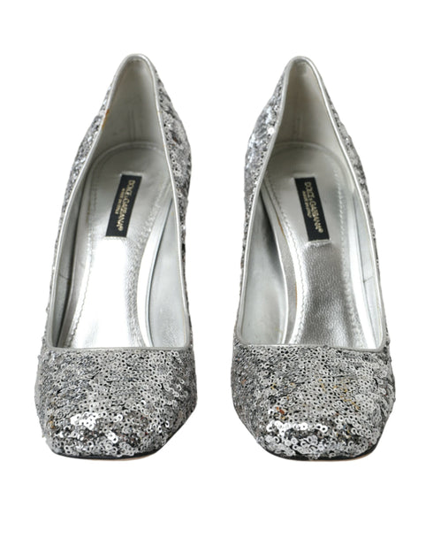 Dolce & Gabbana Pumps – Women's Silver Sequin Leather Crystal High Heels