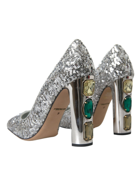Dolce & Gabbana Pumps – Women's Silver Sequin Leather Crystal High Heels