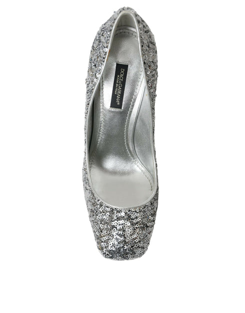 Dolce & Gabbana Pumps – Women's Silver Sequin Leather Crystal High Heels