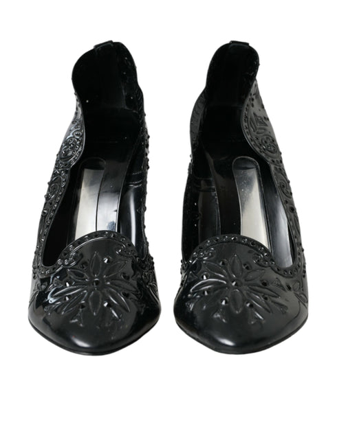 Dolce & Gabbana Black Crystal Cinderella PVC Heels – Women's Luxury Pumps Shoes