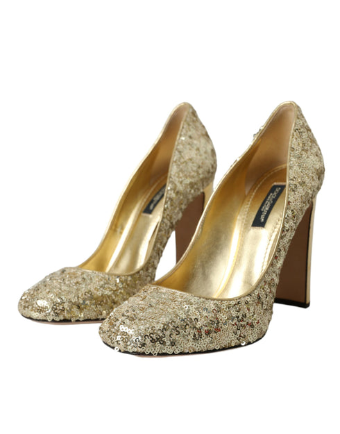 Dolce & Gabbana Pumps – Women's Gold Sequin Leather Crystal High Heels