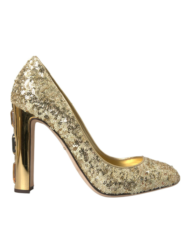 Dolce & Gabbana Pumps – Women's Gold Sequin Leather Crystal High Heels