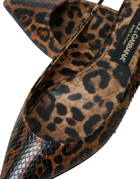 Dolce & Gabbana Leopard Print Python Slingback Flats Sandals - Women's Shoes