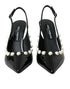 Dolce & Gabbana Slingback Heels – Women's Black Leather Faux Pearl Shoes