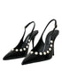 Dolce & Gabbana Slingback Heels – Women's Black Leather Faux Pearl Shoes