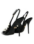 Dolce & Gabbana Slingback Heels – Women's Black Leather Faux Pearl Shoes