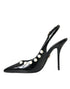 Dolce & Gabbana Slingback Heels – Women's Black Leather Faux Pearl Shoes