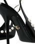 Dolce & Gabbana Slingback Heels – Women's Black Leather Faux Pearl Shoes