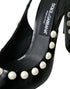 Dolce & Gabbana Slingback Heels – Women's Black Leather Faux Pearl Shoes