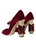 Dolce & Gabbana Red Velvet Mary Jane Gold Crystal Heeled Pumps for Women