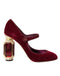 Dolce & Gabbana Red Velvet Mary Jane Gold Crystal Heeled Pumps for Women